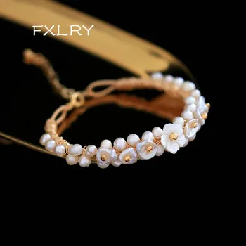 FXLRY luxusné Handmade Módy Prírodné Perlový Náramok Originálny Dizajn shell kvet sweety kúzlo náramky šperky Pre ženy